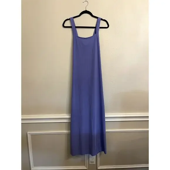 Athleta Arrival Dress Medium Purple Maxi Athletic Cross Back Stretch Side Slit - Picture 3 of 9